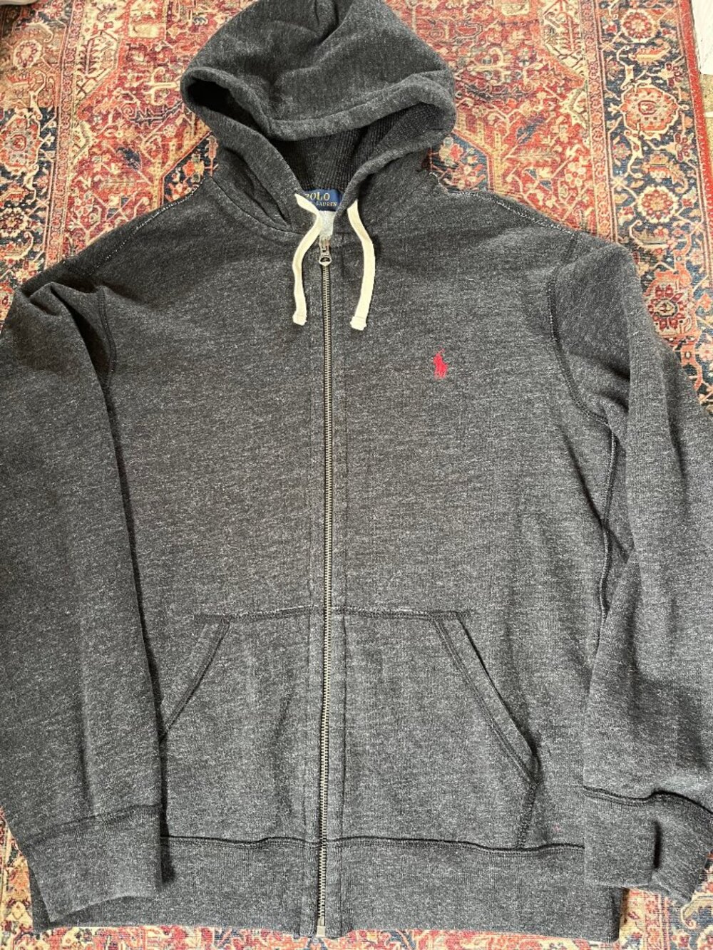 Polo Ralph Lauren Men's Full Zip Hoodie - Charcoal Heather - Red Pony - EUC - LG